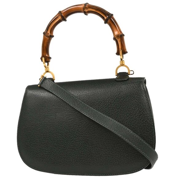 Gucci Dark Green Pigskin Bamboo 2way Handbag - Picture 2 of 10